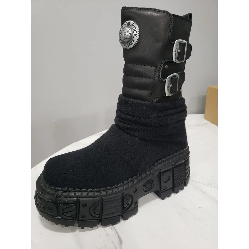 SIZE 40 New Rock M-WALL373SOCK-C1‎ Sock Platform Boots Black MENS 7 / WOMENS 9